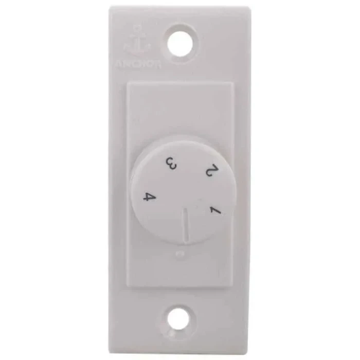 Anchor Penta PC 1-Module (1M) 100W Mini Rotary Step Fan Regulator 240V | 4-Step Hum-Free Capacitive Ceiling Fan Speed Controller (White) | 14501
