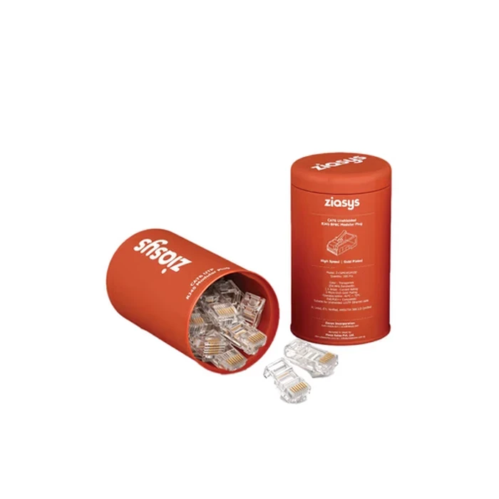 Ziasys Cat6 RJ45 Gold-Plated Modular Connectors - Pack of 100 | Non-Rust Gold Contacts & High-Quality PC Material | Model Z-C6PRJ45/P100