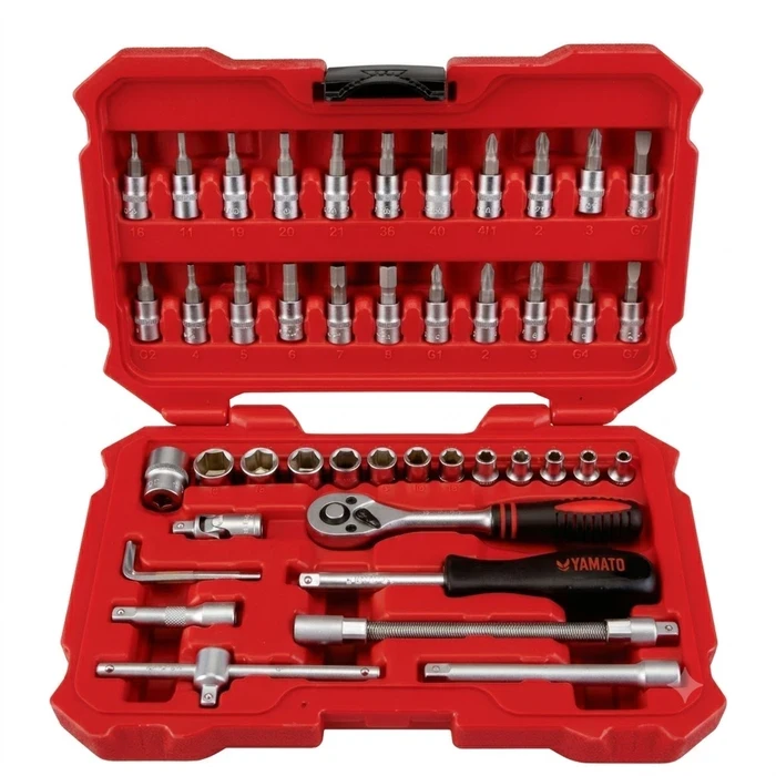 Baum 1/4" Drive 46-Piece Chrome Vanadium Steel Metric Socket Wrench Mechanics Tool Set With Regular Matte Double Chrome Plated Hex Sockets In Blow Case Art-237S5