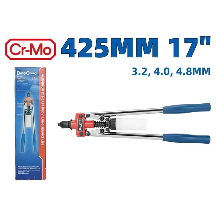 Dongcheng DG 17" (425mm) Heavy-Duty Long-Arm Hand Riveter | High-Leverage Blind Rivet Gun for 3.2mm, 4.0mm & 4.8mm Rivets with Cr-Mo Jaws | DG Series
