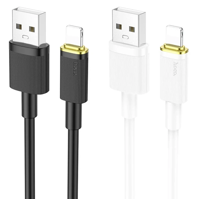 Hoco Charging Data Cable | 2.4A Power Logic | USB to Lightning | Black & White U109