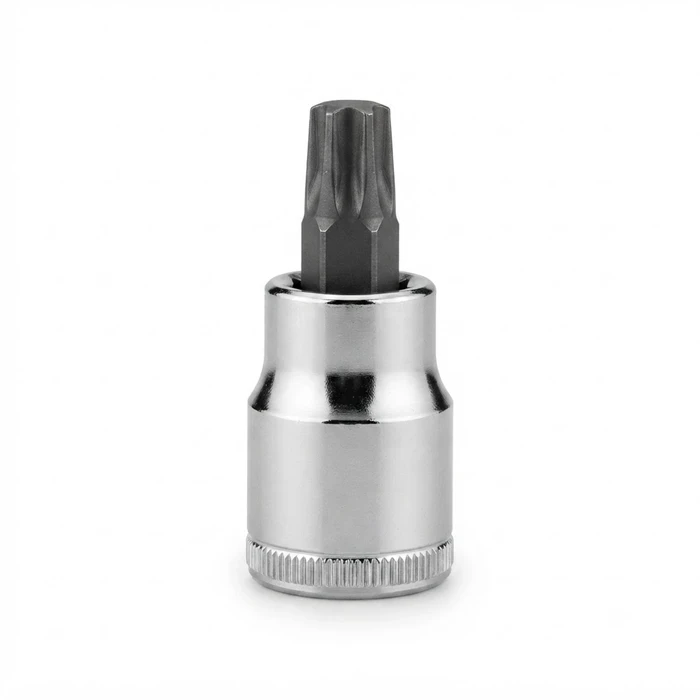 BAUM Heavy-Duty 1/2" (12.7mm) Drive Chrome Vanadium Torx Bit Socket | Matt Double Chrome Plated Finish with Slotted Knurled Base | Model ART 408 (Sizes T20 to T60)