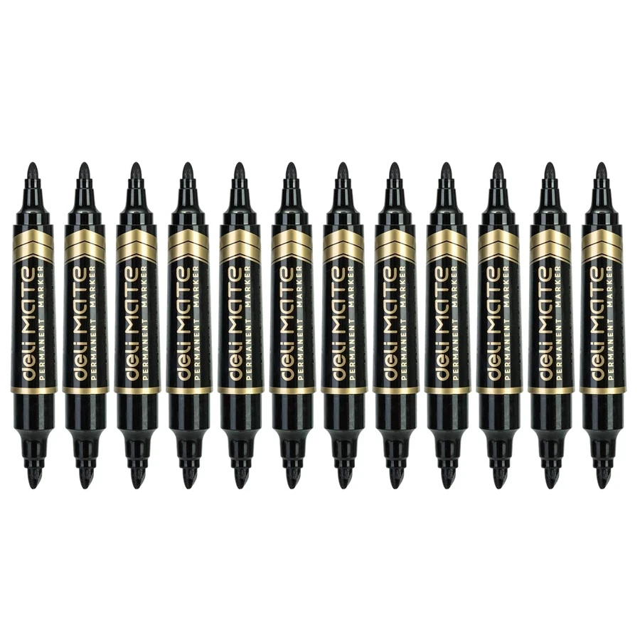 Deli Heavy-Duty Permanent Marker | Waterproof & Fade-Resistant | Bold Black Ink | ES555 (10 Pcs per pack)