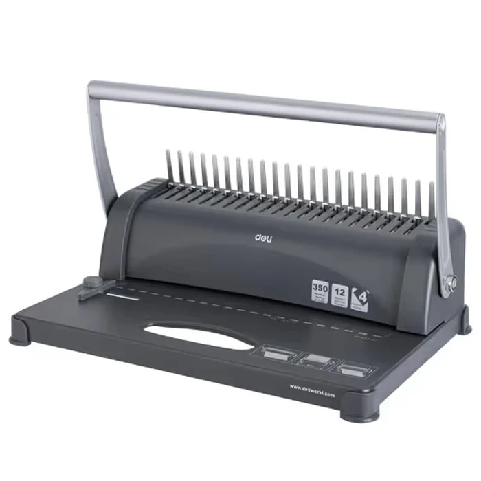 Deli Manual Comb Binding Machine | 12-Sheet Punch & 350-Sheet A4 Document Capacity Heavy-Duty Double-Handle Puncher with Fixed Slider | Deli-E3871