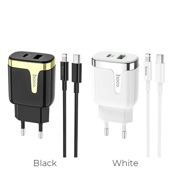 Hoco 18W Fast Charging Adapter Dual Port PD & QC3.0 Matrix | Flame-Retardant PC Chassis | C79A