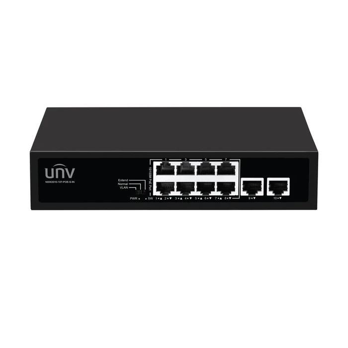 UNV 8-Port PoE Fast Ethernet Unmanaged Switch with 96W Budget, 2 Uplinks & 250m Extend Mode | NSW2010-10T-POE-S-IN