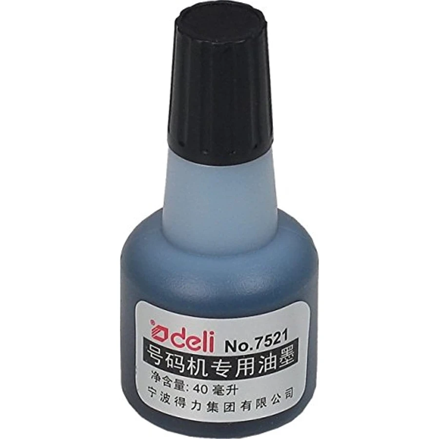 Deli Automatic Numbering Machine Refill Ink (40 ml, Black) | Rapid Absorption Formula for Clear & Crisp Sequential Stamping | E7521