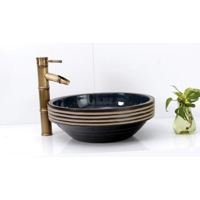 Toyo Hip-313 Ceramic Countertop Art Basin 16"x16" | Black & White Hand Crafted Premium Finish | Stain Resistant Easy to Clean Bathroom Wash Basin | 410x410x150mm