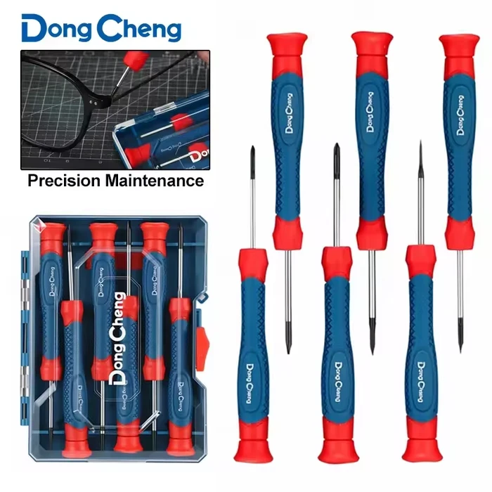 Dongcheng 6-Piece Magnetic Precision Screwdriver Set (Phillips PH0 & Slotted) | High-Grade Steel Micro Electronics & Mobile Repair Hand Tools with Non-Slip Handles | DG Series