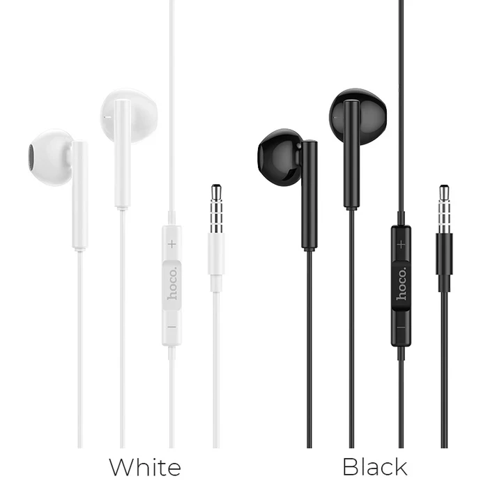 HOCO Melodious Wire Control Earphone with Mic | 14mm Driver | Volume Adjustment | Black, White Finish | M64
