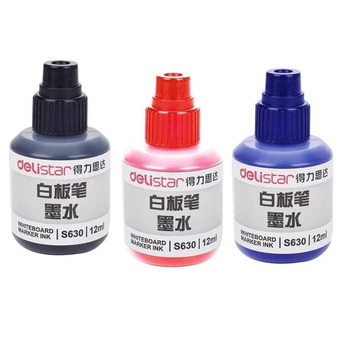 Deli Dry-Erase Whiteboard Marker Ink Refill |  12ml Squeeze Bottle with Precision Dropper Nozzle | Quick-Drying Smudge-Free Formula | Black / Blue / Red | S630 (20Pcs)