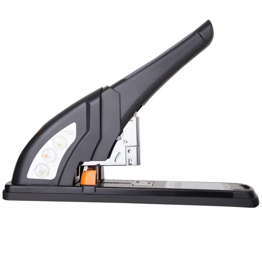 Deli Effortless 120-Sheet Heavy-Duty Desktop Stapler | TPE Comfort Grip, Quick Jam Clearing & Precision Margin Guide (Black) | E0386