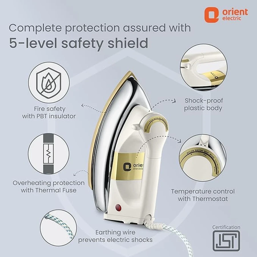 Orient Kratos 1000W Heavy-Weight Professional Dry Iron | Heavy-Duty Metal Soleplate Garment Press for Thick Fabrics with Variable Temperature Control (Ivory)