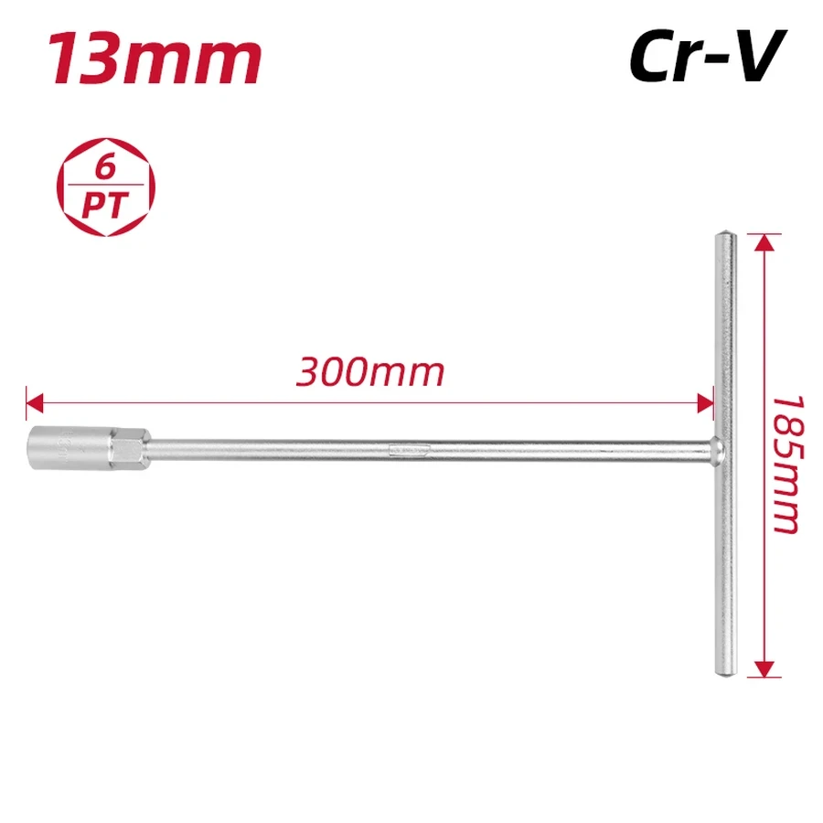 Deli 13mm Professional CR-V Steel T-Handle Socket Wrench | Heavy-Duty 6-Point Deep-Reach High-Leverage Fastening Tool for Automotive & Machinery | EDL13 (Silver)