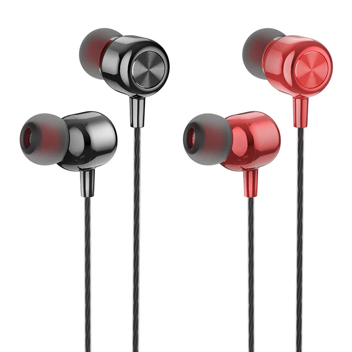 HOCO String Wired Earphones with Mic | 10mm Driver | Volume Adjustment | Black, Red Finish | M87
