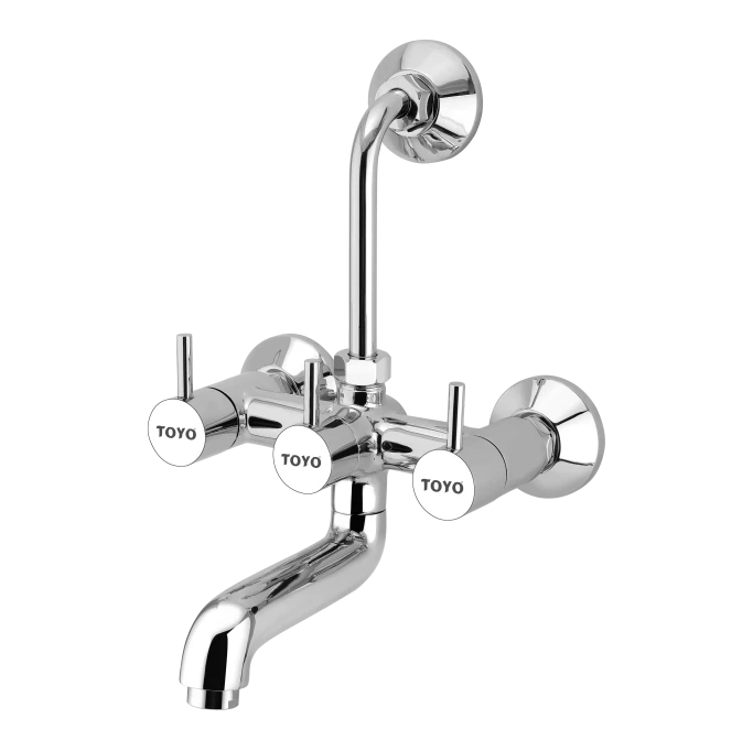 TOYO-RU-51310 Premium 2 in 1 Wall Mixer for Overhead Shower | Solid Brass Hot and Cold Dual-Handle Valve Kit with Long Bend Pipe, Connecting Brass Legs, and Wall Flanges