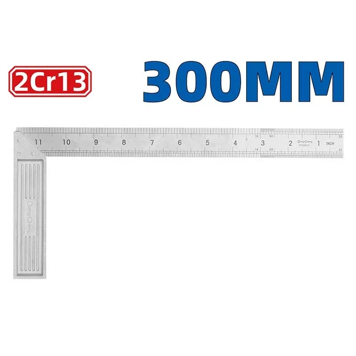 Dongcheng DG 300mm (12") Professional Angle Square | 2Cr13 Stainless Steel Blade with Die-Cast Aluminum Handle & Double-Sided Metric/Inch Scales | DG Series