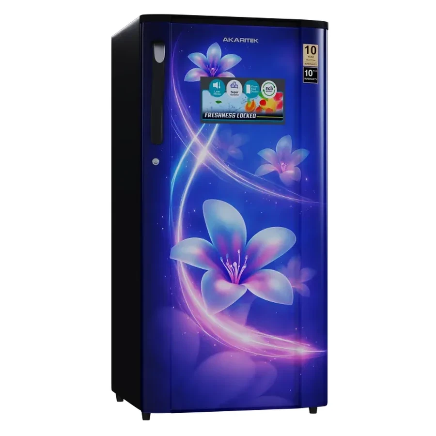 Akaritek 180L Single Door Refrigerator | A++ Energy Saving Maroon Floral PCM Finish Fridge | Toughened Glass Shelves Anti-Bacterial Gasket R600a | AK-RS180ME