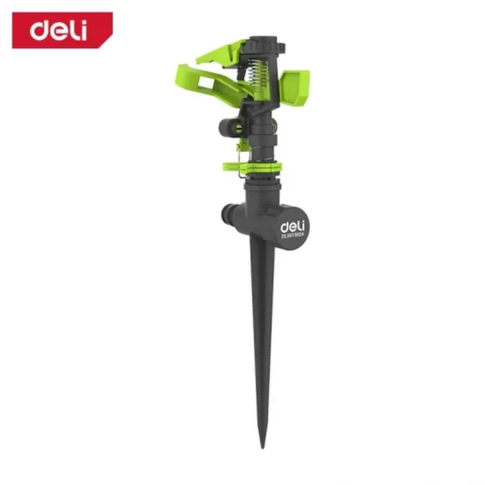 Deli Tools 11.5" Pulsating Spike Sprinkler | Heavy-Duty ABS Impulse Rotary Garden Sprayer with Adjustable Angle & Range | EDL581302A