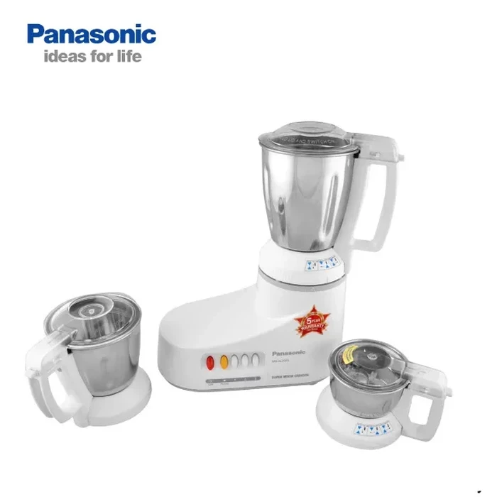 Panasonic 550W Super Mixer Grinder with 3 Stainless Steel Jars | Hard-Slicing Samurai Edge Blades Heavy Duty Motor | Double Safety Locking System Piano Button Controls | MX-AC300SH