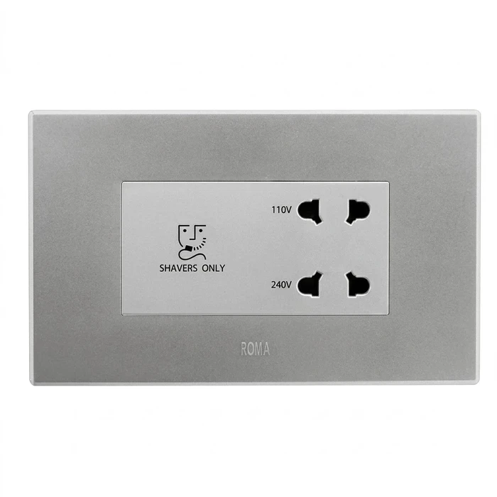 Anchor Roma 20VA Shaver Socket with Isolating Transformer | Dual Voltage (115V/230V) 4-Module Bathroom Power Outlet with Safety Shutters | 66704S (Curvy) & 66714S (Square)