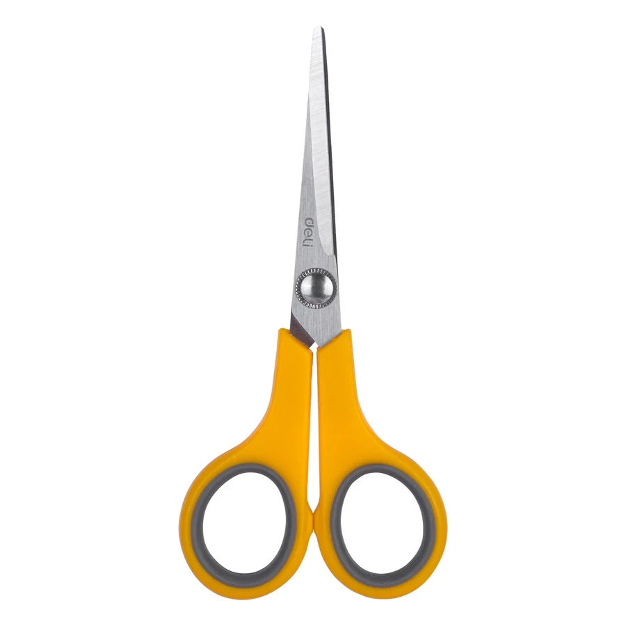 Deli General Purpose Scissors (140mm Length) | Precision Stainless Steel Utility Shears with Durable Symmetrical Yellow Handle (Pack of 12) | E6005