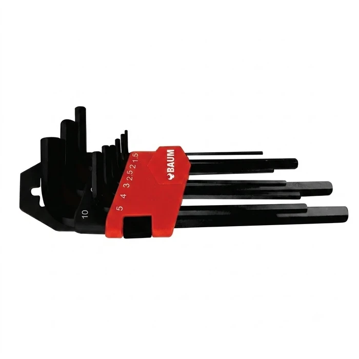 BAUM 9-Piece Metric Ball Point Allen Key Set | High-Grade Alloy Steel with 50 HrC Hardness & Black Oxide Finish | Heavy-Duty Plastic Blow Case | Model ART 446/9M (1.5mm - 10mm)