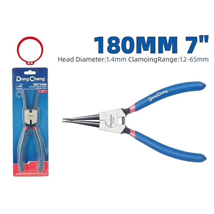 Dongcheng 7" Heavy Duty External Straight Circlip Pliers (175mm) | Forged High-Carbon Steel Snap Ring Expansion & Shaft Retaining Tool with Anti-Rust Black Oxide Finish | DG Series