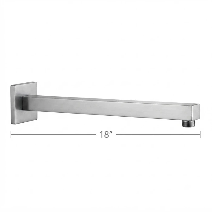 TOYO Full Brass Square Shower Arm Series | 15 & 18 Inch Wall-Mounted Extension Arms | Premium Mirror Chrome Finish with Concealing Wall Flange and Universal G 1/2 Thread Matrix