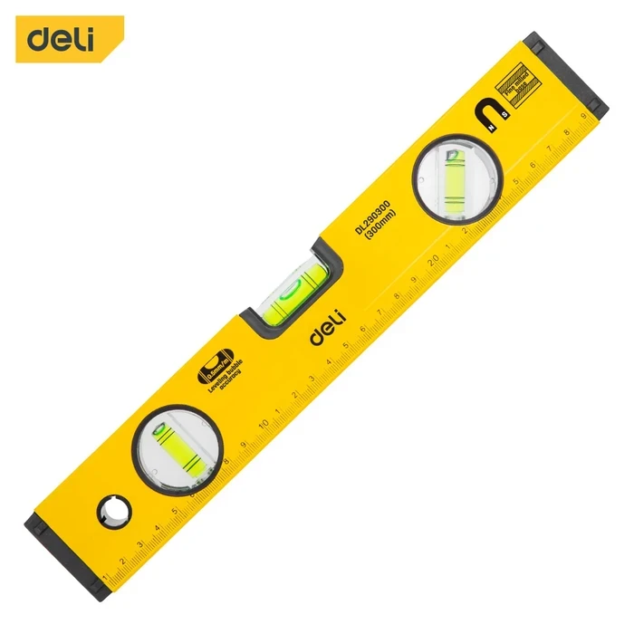 Deli 300mm Magnetic Spirit Level | 3 High-Visibility Bulbs with 0.5mm/m Accuracy | CNC Milled Aluminum Frame with Clear Scale Markings & Shockproof Ends | EDL290300