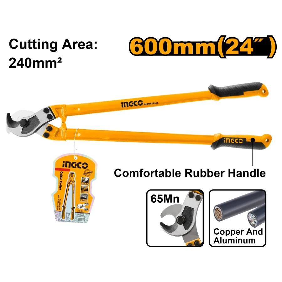 INGCO 24" (600mm) Heavy-Duty Cable Cutter for Copper & Aluminum Cables | Drop-Forged High-Carbon Steel Jaws | HCCB0124