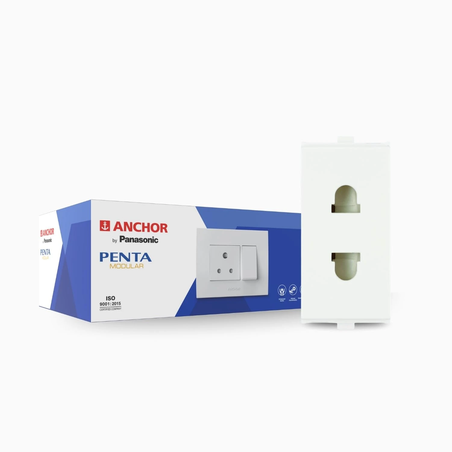 Anchor Penta Modular 6A Euro 2-Pin Socket (1M, White & Graphite Black Options) | Compact 240V Mobile & Laptop Charger Wall Outlet | 65201 / 65201B