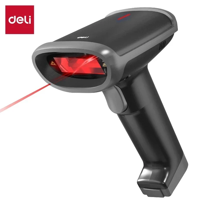 Deli Handheld 1D/2D Image Barcode Scanner | USB Wired Plug & Play Reader for Paper & Screens | Red-Light CMOS POS Gun | ES228