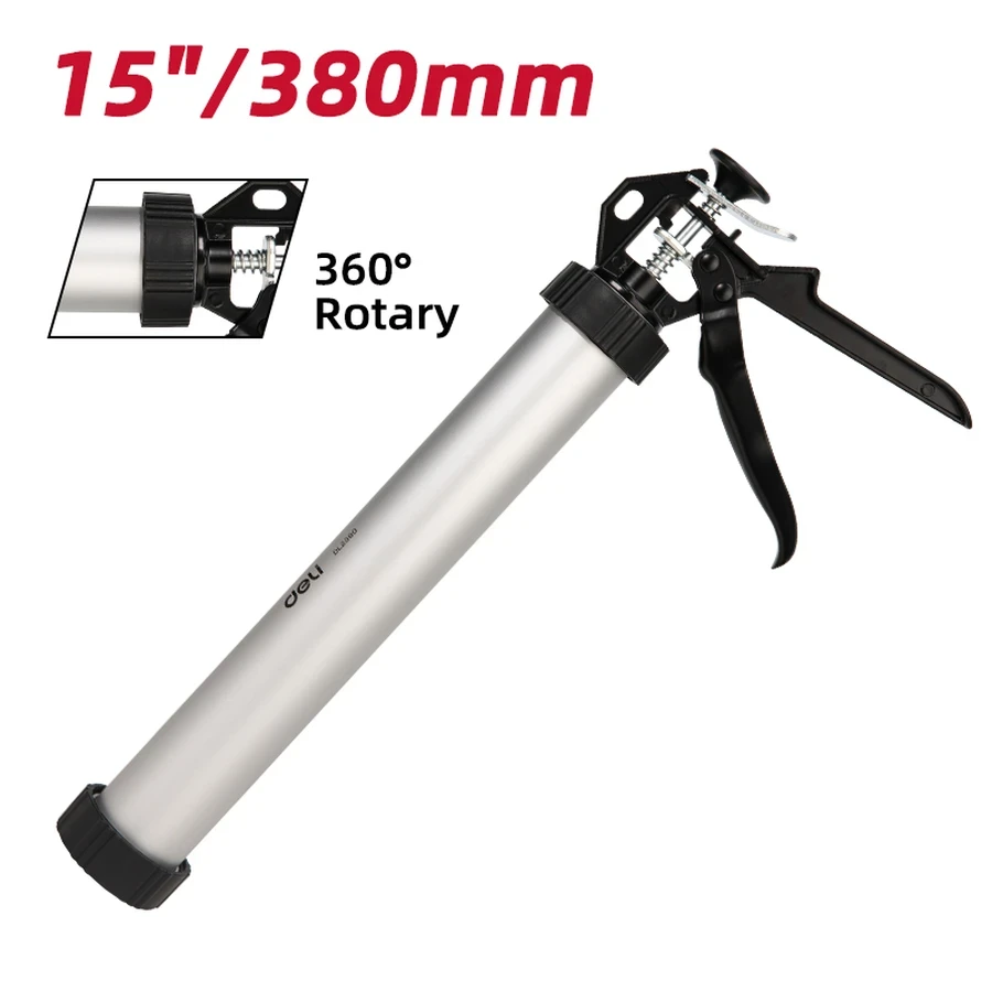 Deli 15" (380mm) Professional Aluminum Barrel Caulking Gun | Heavy-Duty Sausage Foil & Cartridge Sealant Dispenser with A3 Steel Trigger | EDL2380