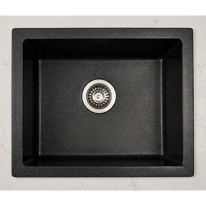 TOYO 24x18 Inch Metallic Black Quartz Composite Kitchen Sink | Scratch-Resistant Single Bowl Basin with Marine-Grade SS 304 Waste Coupling | TOYO-24181