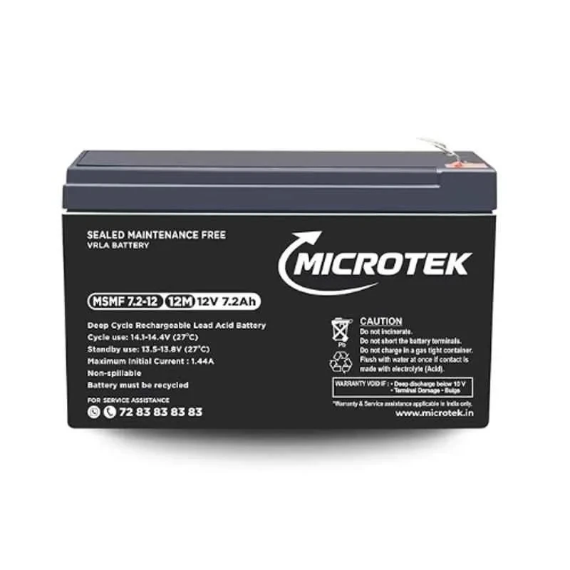 Microtek 12V 7.2Ah Sealed Maintenance Free SMF Rechargeable UPS Battery | 6-Hour Rapid Recovery Lead Acid Power Cell for Backup Power Systems | MSMF 7.2-12