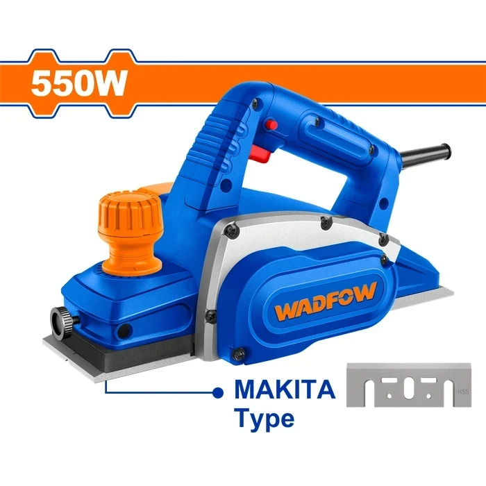 Wadfow 550W Handheld Electric Wood Planer Machine | 16000RPM High Speed 82x1mm Timber Shaver with Aluminum Base & Parallel Guide | WEP155501