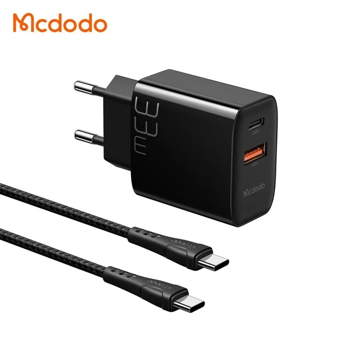 MCDODO 33W PD Fast Charger Set | Dual USB-C & USB-A Output Matrix | 1.2M Type-C to Type-C Cable | CA-7641