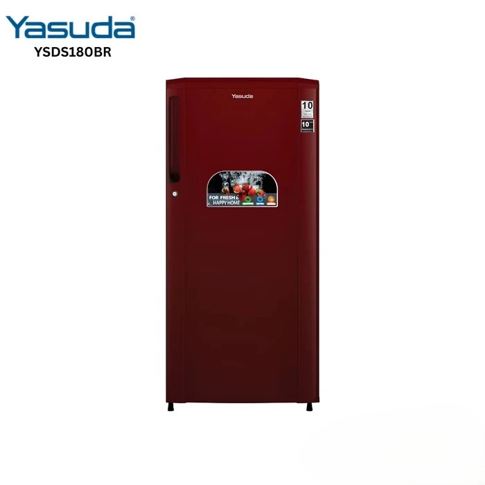 Yasuda 180L Single Door Refrigerator | A++ Energy Saving Eco-Friendly R600a Normal Compressor | Toughened Glass Shelves Anti-Bacterial Gasket Lock & Key Plain Wine Fridge | YSDS180BR