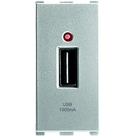 Anchor Roma Urban 1-Module (1M) In-Wall USB Charger | 5V 1A (1000mA) Single-Port Flame-Retardant Polycarbonate Charging Socket | 66709S (Silver)