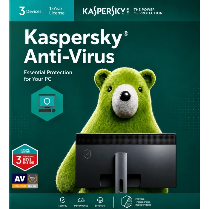Kaspersky Anti-Virus 1-Year PC Security Software | Realtime Proactive Protection & Malware Spam Block Engine | CD & 365-Day Serial Key Retail Box Pack | 1-User / 3-User