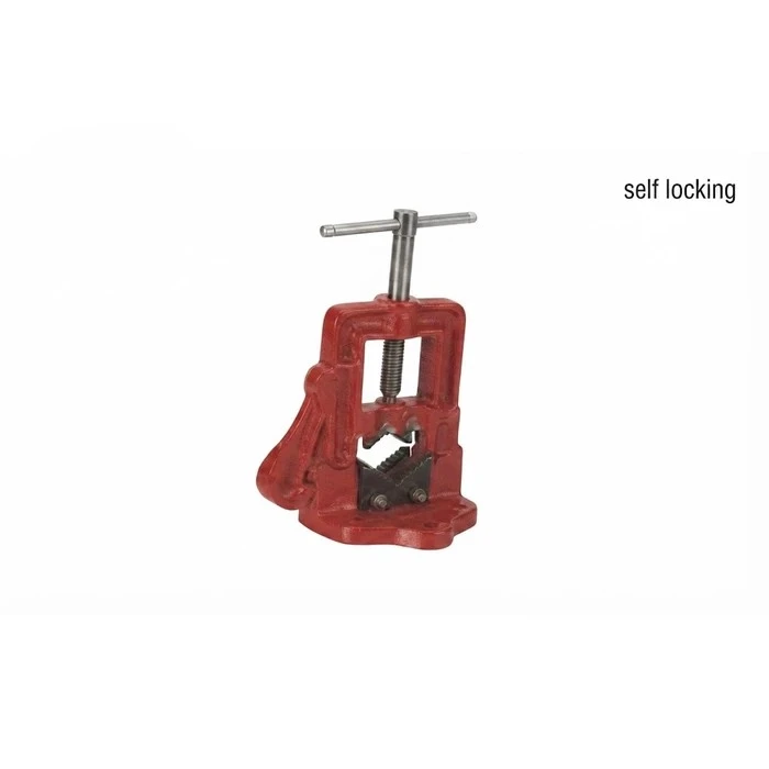 BAUM Heavy-Duty Hinged Yoke Pipe Vice with Cast Iron Body & Self-Locking Frame Hook | Hardened V-Groove Serrated Steel Jaws | Model ART 265 (Capacities 1.5" to 4")