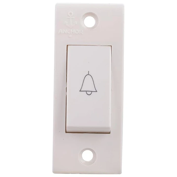 Anchor Penta PC Cherry 6A 1-Module Bell Push Switch 240V | Spark-Shield & IP20 Concealed-Terminal Polycarbonate Doorbell Switch (White) | 14123