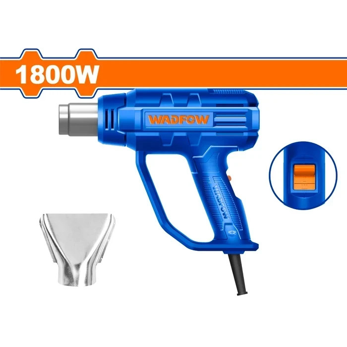 Wadfow 1800W Heavy Duty Industrial Electric Heat Gun | Dual Temperature 480°C & 560°C Hot Air Blower with 380L/min Max Airflow & Nozzle | WHG1514