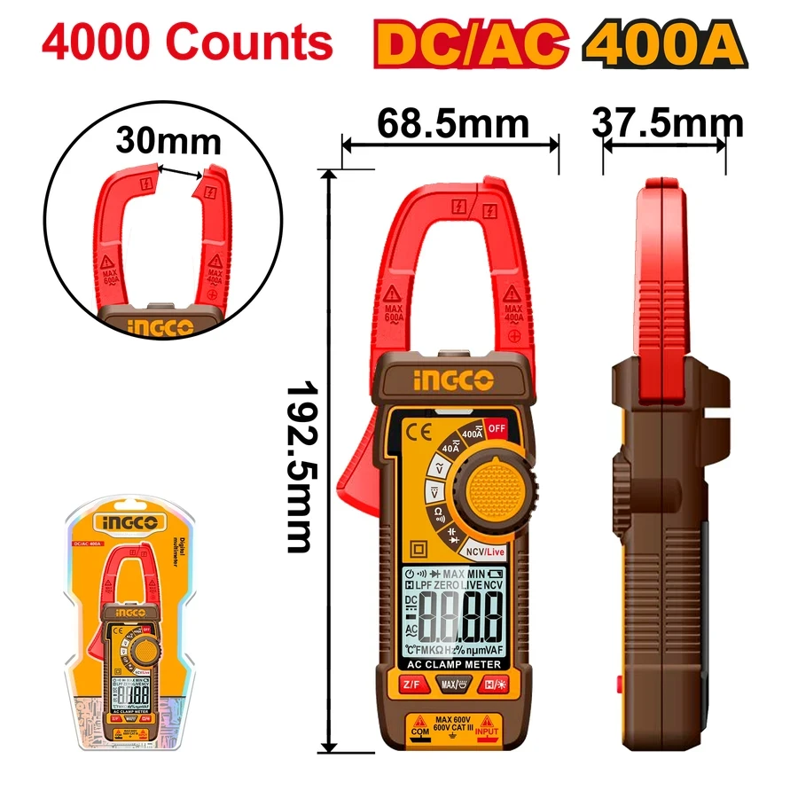 Professional True RMS High-Current AC Digital Clamp Meter (1000A / 6000 Counts) | NCV Sensor, Capacitance & Temperature Tester with LED Worklight | DCM66001
