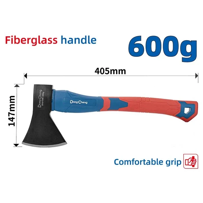 Dongcheng DG 600g Professional Hand Axe | Drop-Forged Heat-Treated 45# Carbon Steel Head with Two-Color Shock-Absorbing Fiberglass Handle | DG Series