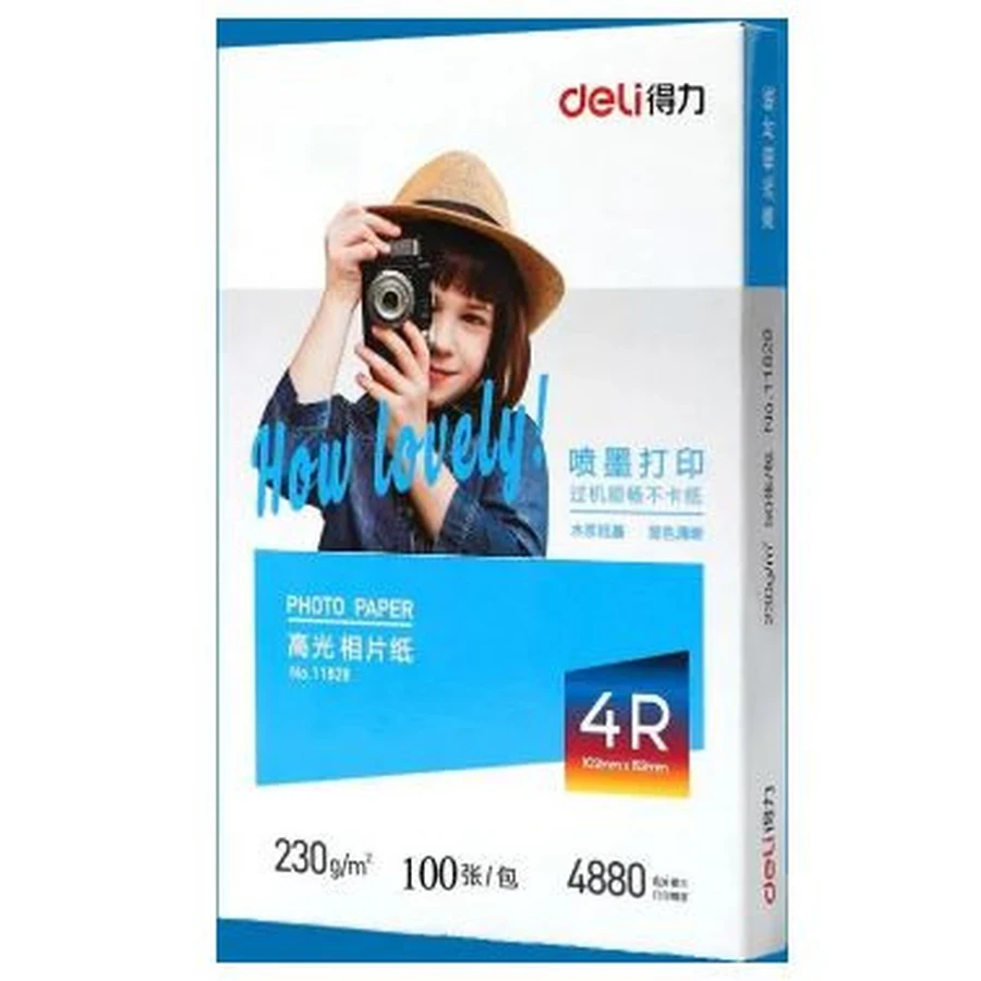 Deli 6x4" (100x150mm) Professional Glossy Photo Paper | Heavy-Duty 230 GSM High-Resolution Inkjet Photo Paper for Vibrant Color Prints | E11822