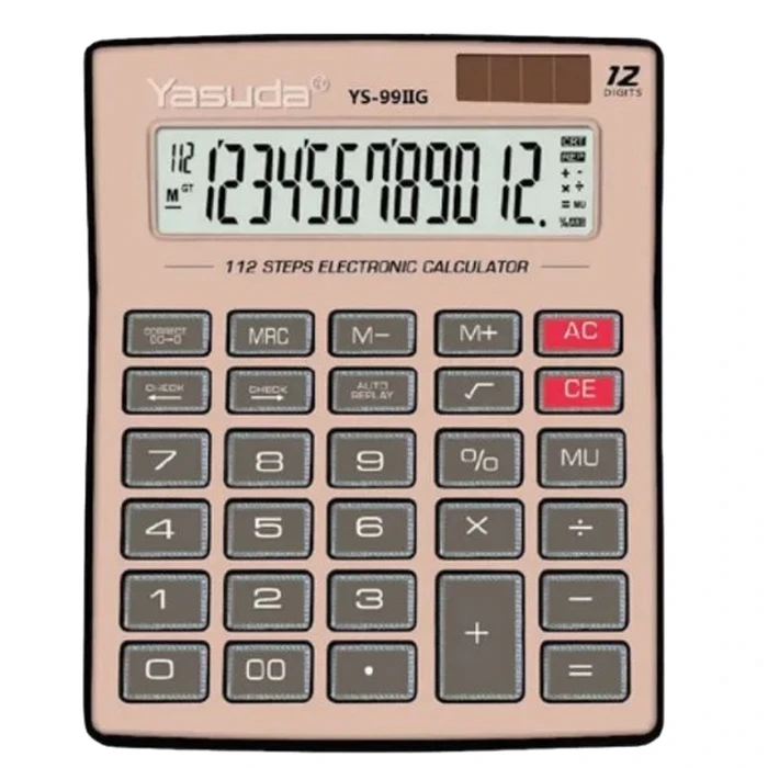 Yasuda YS-99IIG Calculator - 12 Digits, Extra Large Display, Solar Power, 112 Steps Check & Auto Replay Function