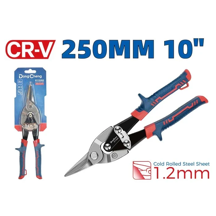 Dongcheng 10" Straight Aviation Snip 250mm | High-Leverage Compound Action Sheet Metal & Stainless Steel Shears | DG Series