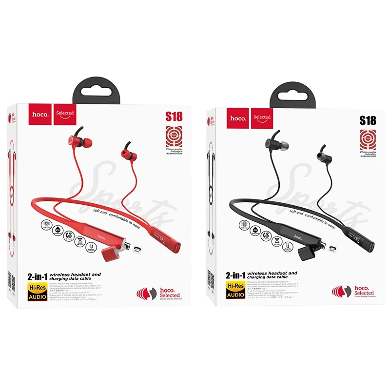HOCO Glamour Sports Wireless Headset | BT V4.2 | 6 Hours Playtime | Black, Red Finish | S18